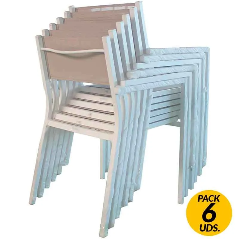 Conjunto de jardín Sicilia mesa de cristal extensible+6 sillas blanco/marrón