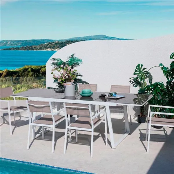 Conjunto de mesa Sicilia rectangular extensible y 6 sillas con brazos