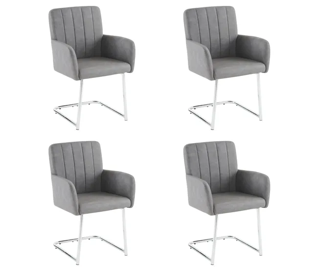 Conjunto de 4 sillas cantilever tapizadas en piel sintética - Gris