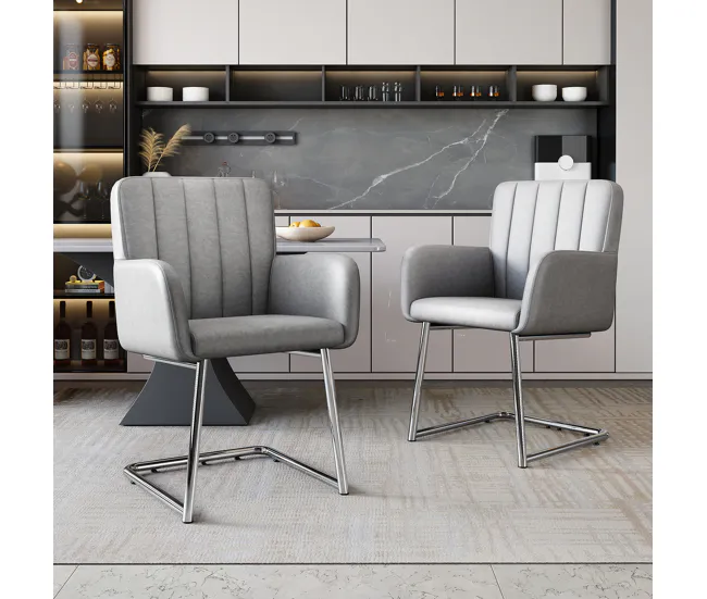 Conjunto de 4 sillas cantilever tapizadas en piel sintética - Gris