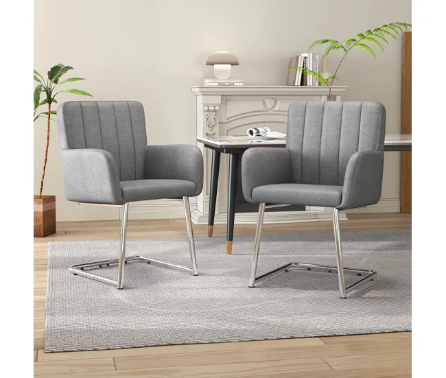 Conjunto de 4 sillas cantilever tapizadas en piel sintética - Gris