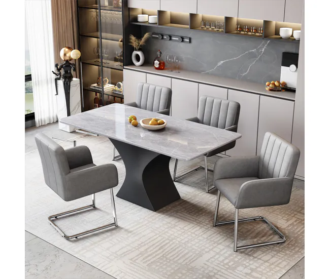 Conjunto de 4 sillas cantilever tapizadas en piel sintética - Gris