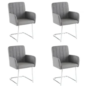 Conjunto de 4 sillas cantilever tapizadas en piel sintética - Gris