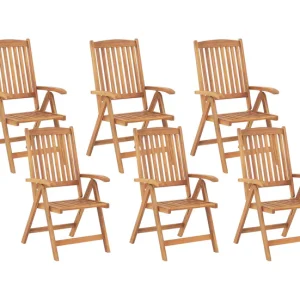 Conjunto de 6 sillas de jardín de madera de acacia clara JAVA