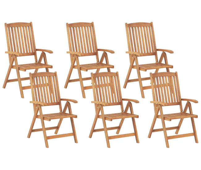 Conjunto de 6 sillas de jardín de madera de acacia clara JAVA