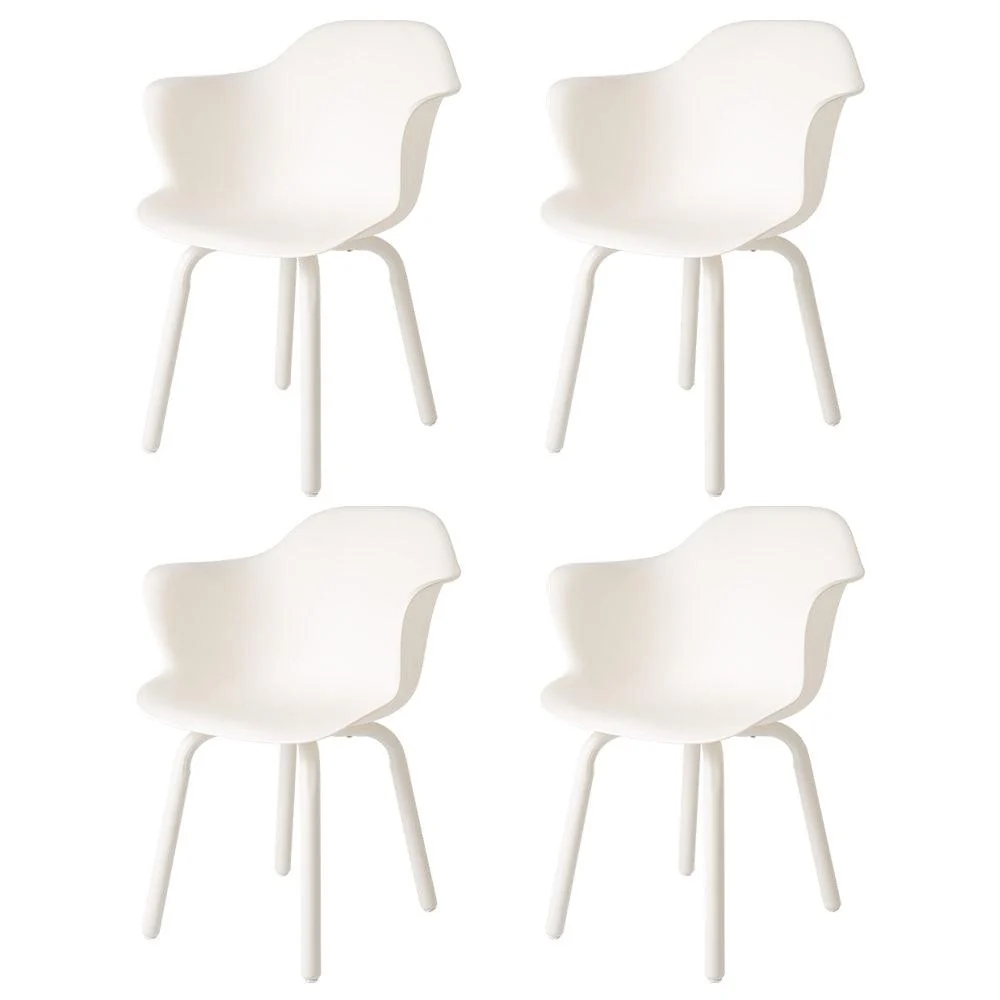 Lagoon Set de 4 Sillas de Comedor Modernas con Descansabrazos para Interior y Exterior con Patas de Acero, Modelo Penguin...