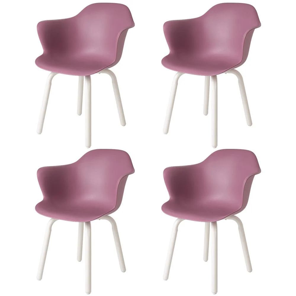 Lagoon Set de 4 Sillas de Comedor Modernas con Descansabrazos para Interior y Exterior con Patas de Acero, Modelo Penguin...