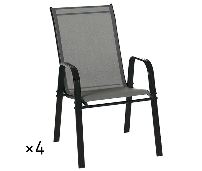 Outsunny Juego de 4 Sillas de Jardín Exterior Sillas Terraza Exterior Apilables Sillón de Comedor con Tela Transpirable Ma...