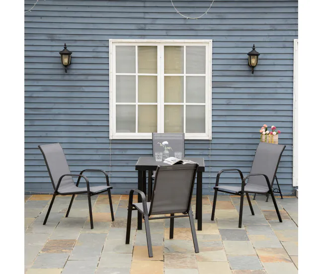 Outsunny Juego de 4 Sillas de Jardín Exterior Sillas Terraza Exterior Apilables Sillón de Comedor con Tela Transpirable Ma...