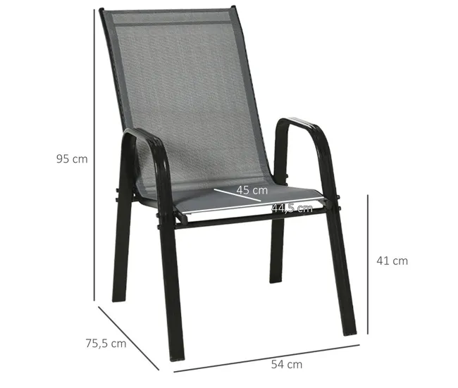 Outsunny Juego de 4 Sillas de Jardín Exterior Sillas Terraza Exterior Apilables Sillón de Comedor con Tela Transpirable Ma...