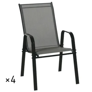 Outsunny Juego de 4 Sillas de Jardín Exterior Sillas Terraza Exterior Apilables Sillón de Comedor con Tela Transpirable Ma...