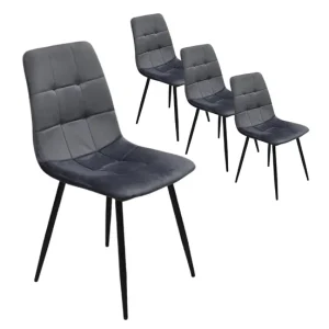 Pack de 4 Sillas de Comedor, Silla Tapizada de Terciopelo, Estructura Metálica, Respaldo y Base acolchadas muy cómodas, Sa...