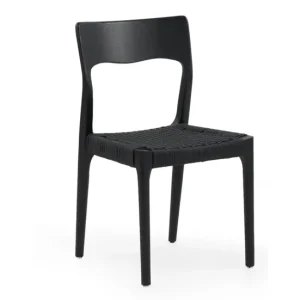 Pack 4 sillas negras madera de fresno con asiento trenzado