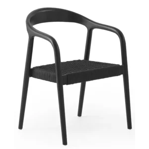Pack 4 sillones negros madera de fresno con asiento trenzado