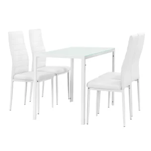 Set de comedor mesa + 4 sillas Bergen vidrio y polipiel 105 x 60 x 75 cm - Blanco y Negro