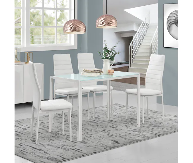 Set de comedor mesa + 4 sillas Bergen vidrio y polipiel 105 x 60 x 75 cm - Blanco y Negro