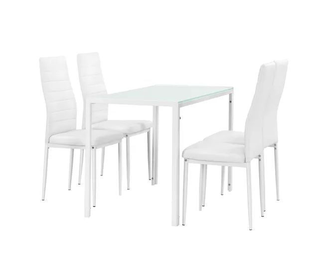 Set de comedor mesa + 4 sillas Bergen vidrio y polipiel 105 x 60 x 75 cm - Blanco y Negro