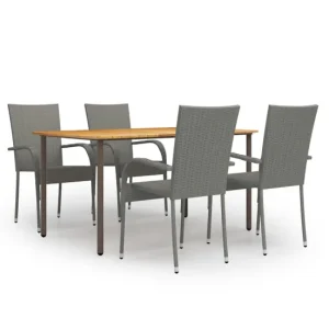 Set de muebles de comedor de jardín 5 piezas de ratán gris VidaXL