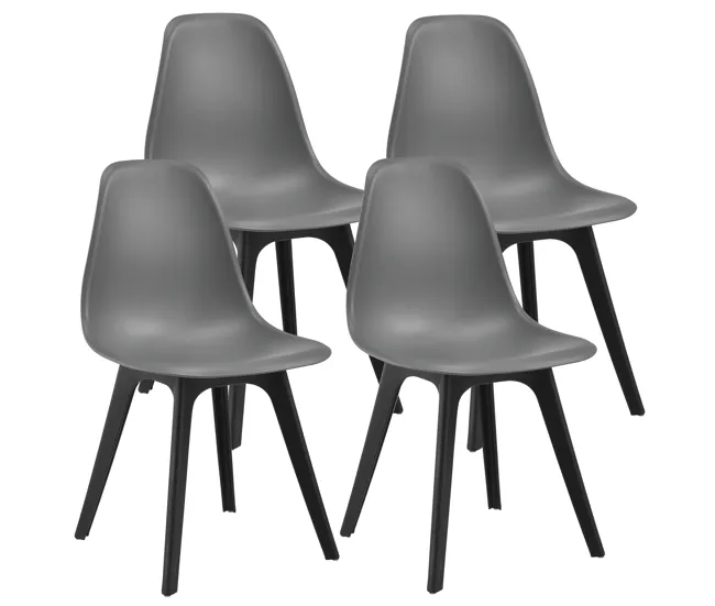 Set de 4 sillas de comedor Brevik diseño nórdico plástico 83 x 54 x 48 cm - Gris y Negro