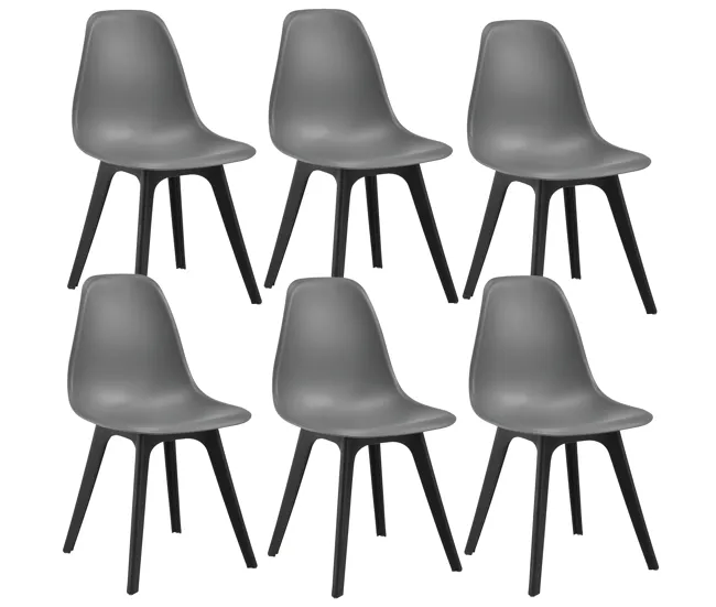 Set de 6 sillas de comedor Brevik diseño nórdico plástico 83 x 54 x 48 cm - Gris y Negro