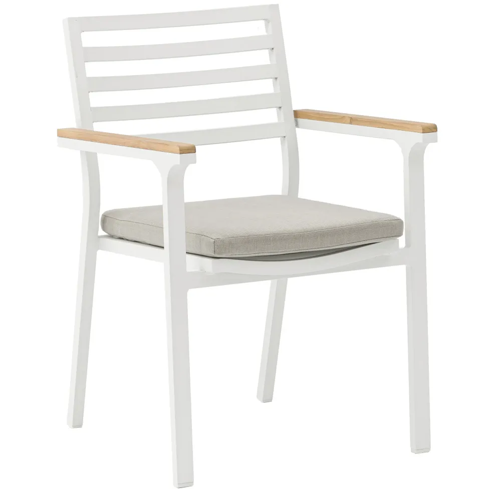 Silla de comedor Broome aluminio blanco y teca
