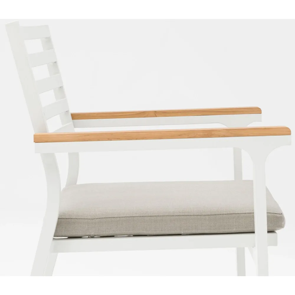 Silla de comedor Broome aluminio blanco y teca