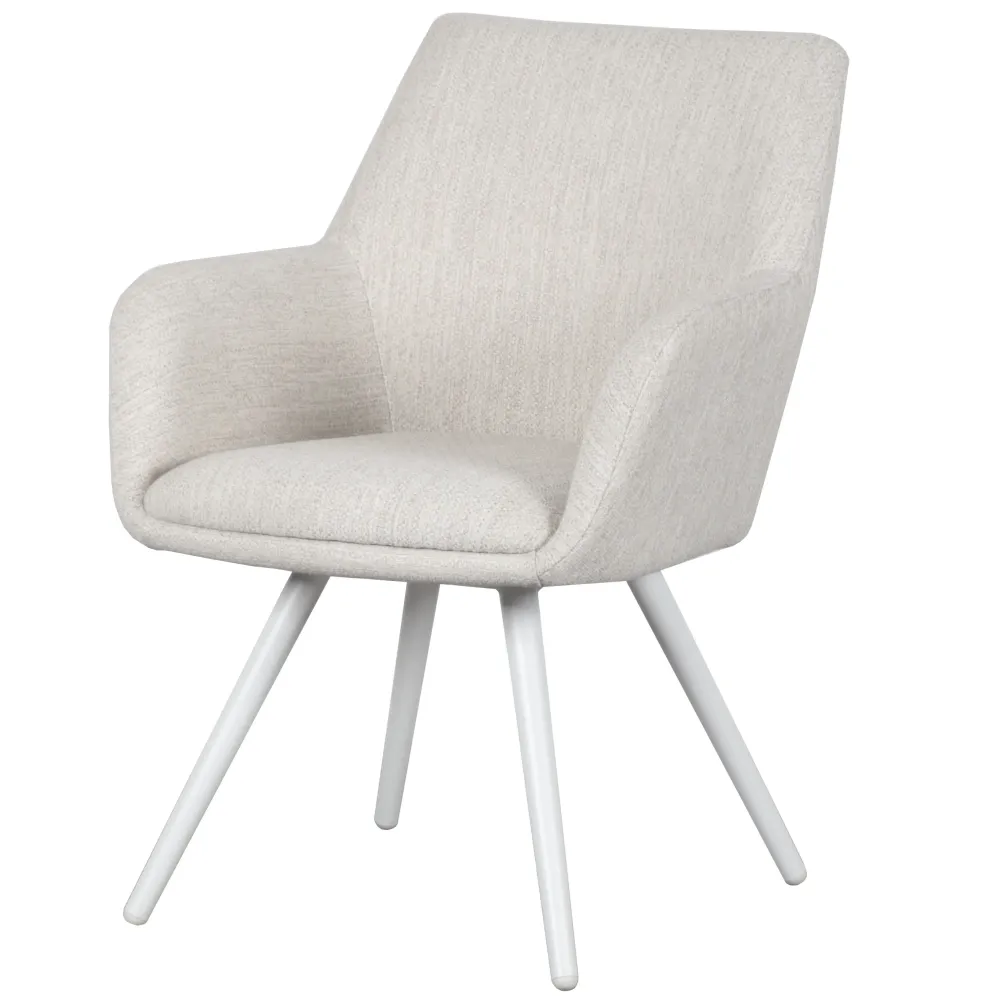 Silla de comedor Eren aluminio blanco textil crema.