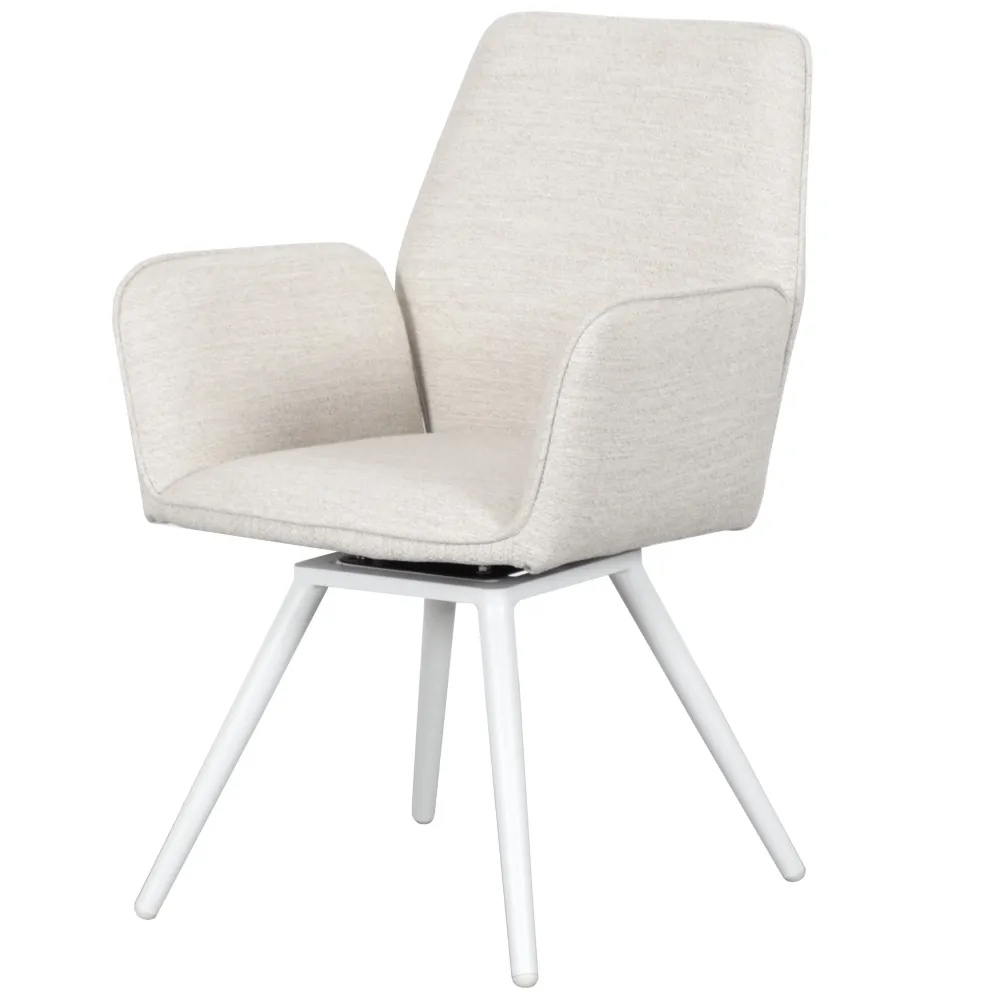 Silla de comedor giratoria Levin aluminio blanco textil marfil