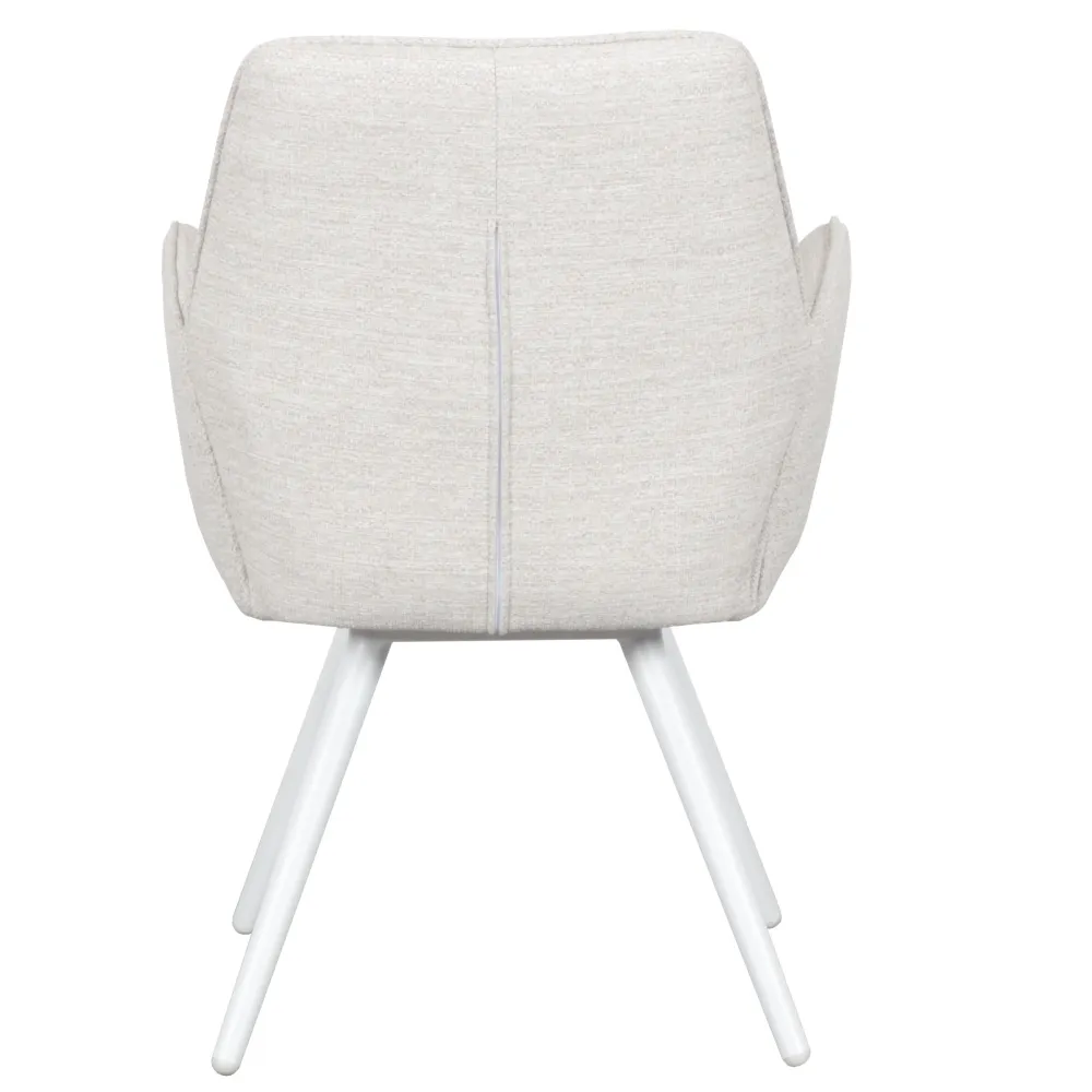 Silla de comedor giratoria Levin aluminio blanco textil marfil