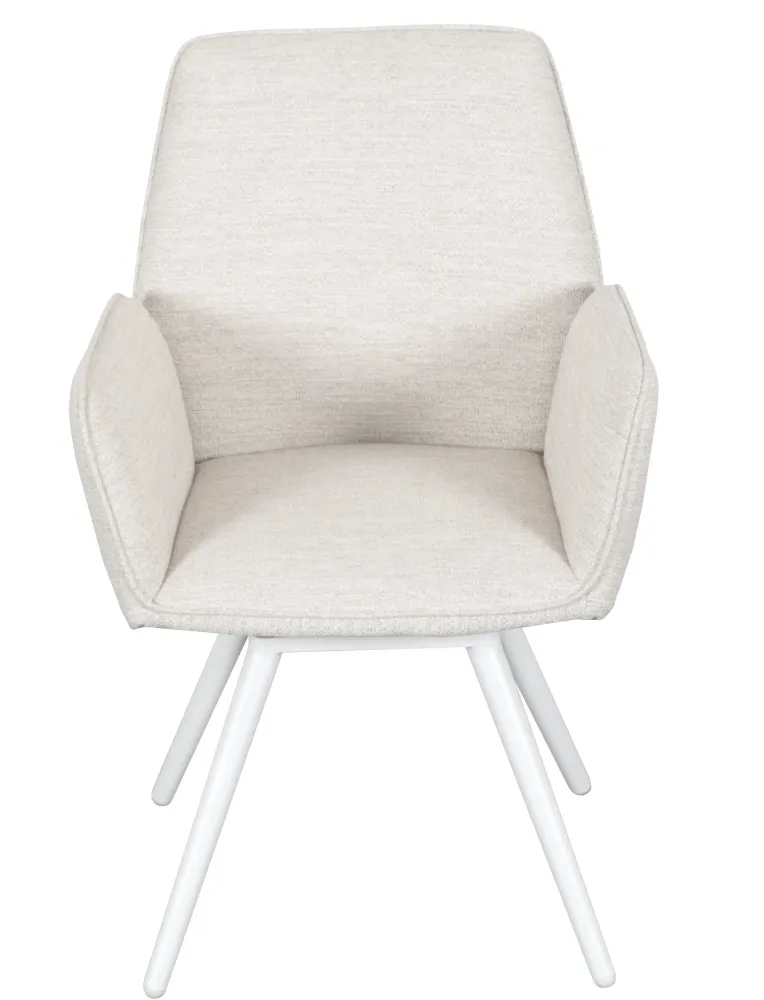 Silla de comedor giratoria Levin aluminio blanco textil marfil
