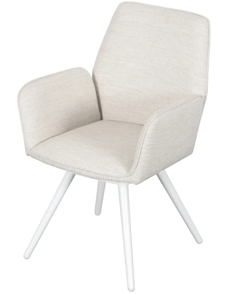 Silla de comedor giratoria Levin aluminio blanco textil marfil