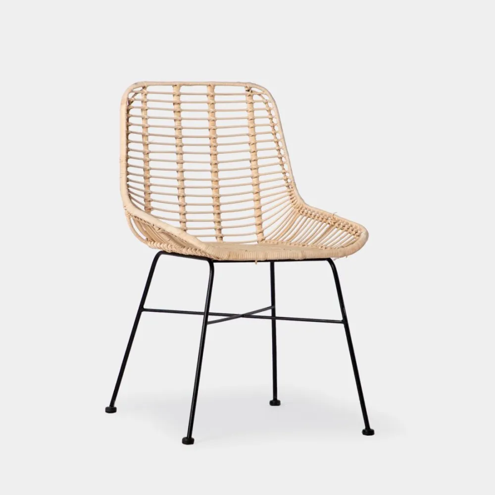 Silla de comedor en ratán auténtico con pata negra lui
