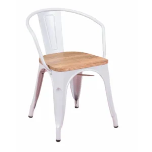 Silla industrial con brazos y asiento de madera de olmo - Bistro