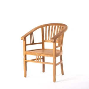 Silla de jardin, comedor, exterior o terraza de madera maciza natural de teca Alor, acabado natural natural con apoya braz...