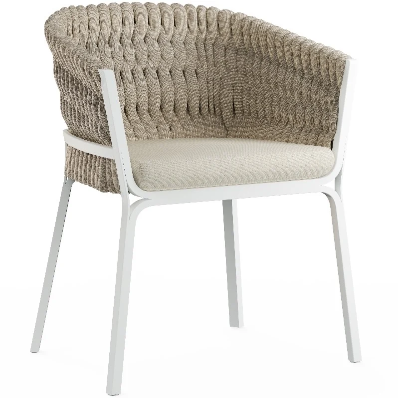 Sillón de comedor Anmore aluminio blanco y textil greige