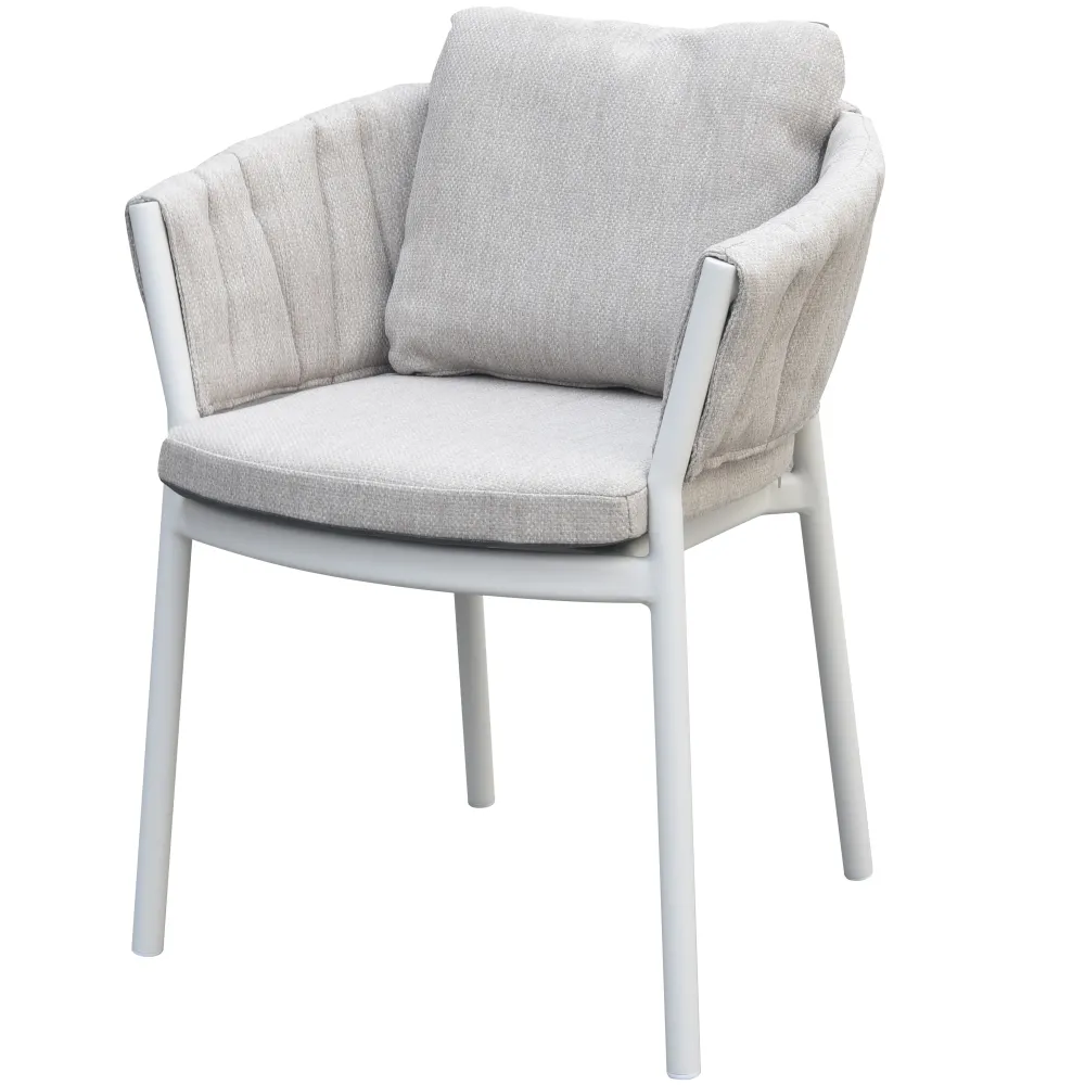Sillón de comedor Attica aluminio blanco y textil gris evidente