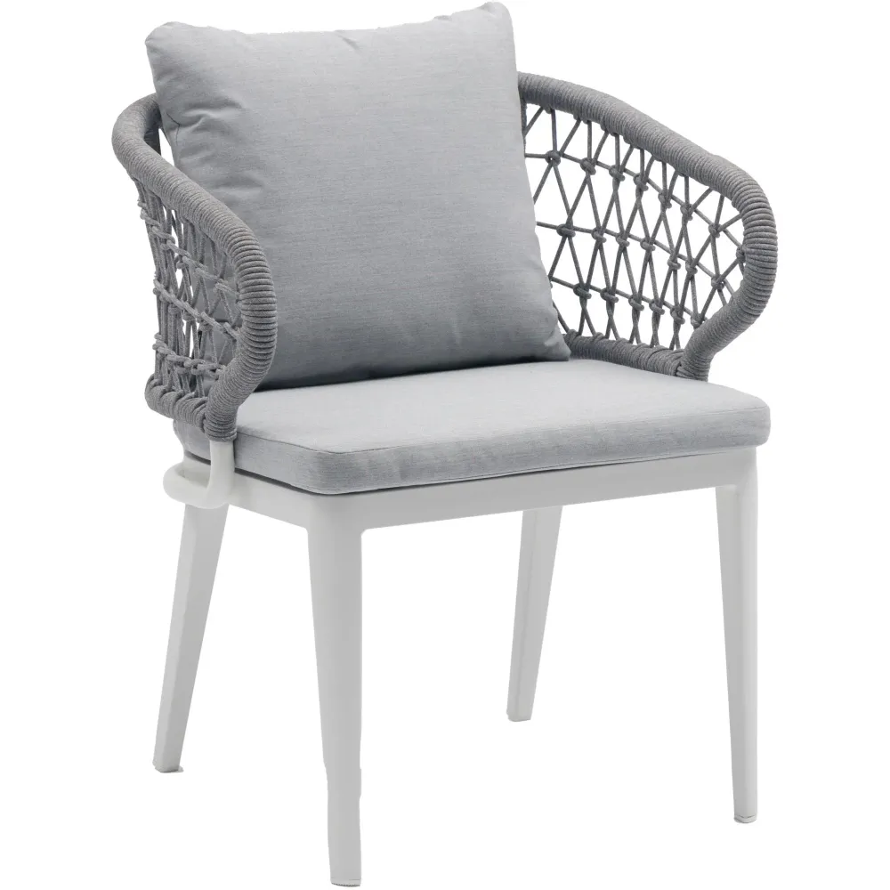 Sillón de comedor Isabela aluminio blanco y textil gris preciso