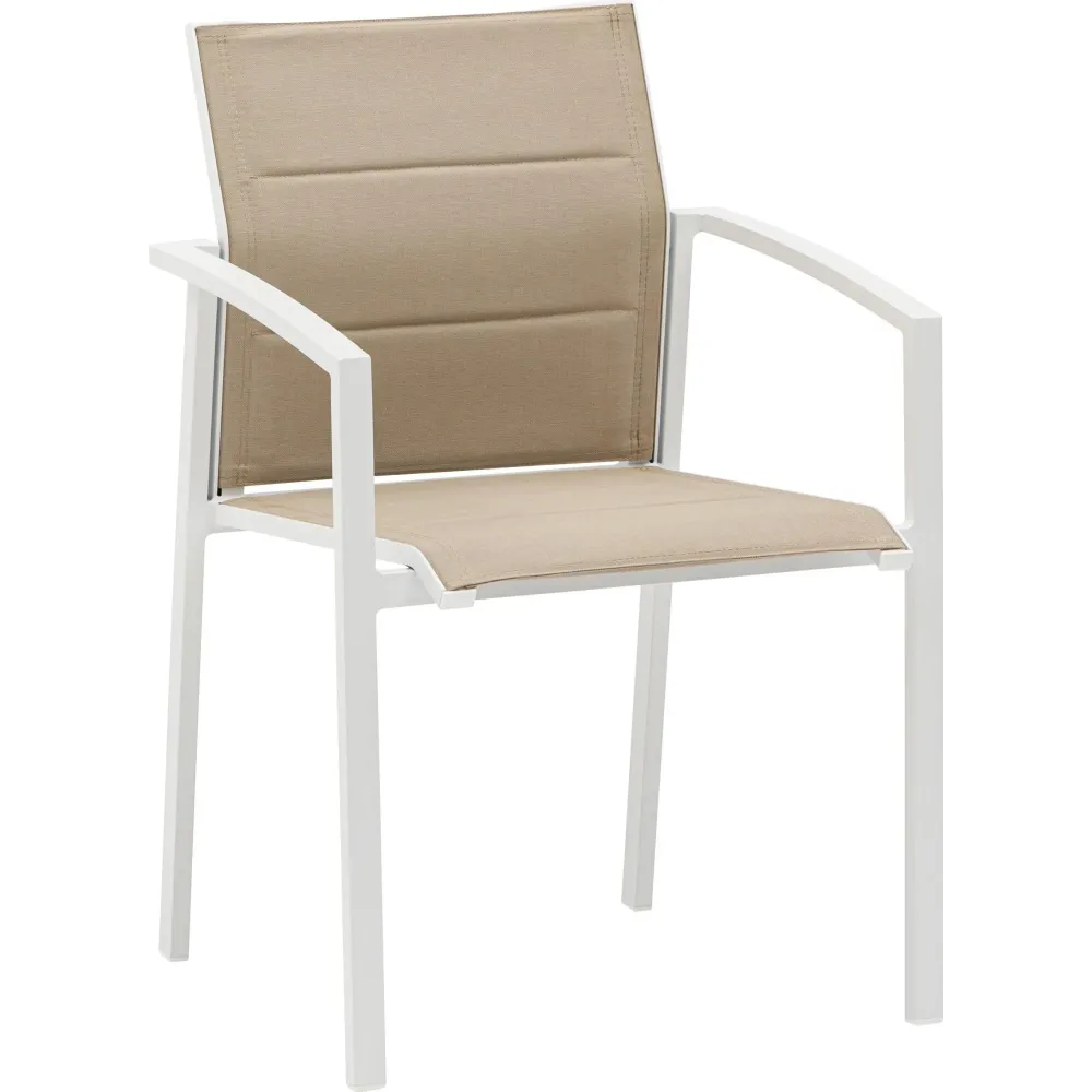Sillón de comedor ORICK aluminio blanco y textil taupe