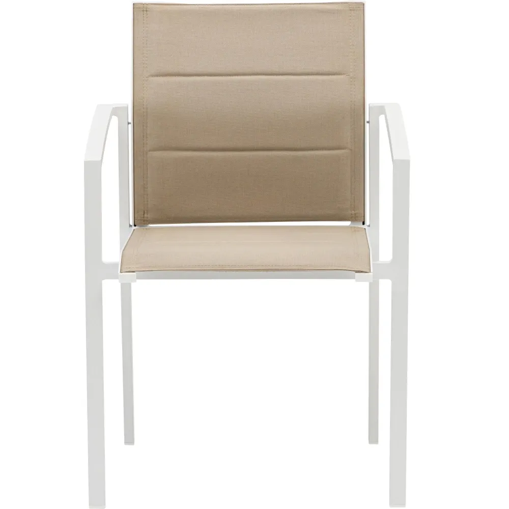 Sillón de comedor ORICK aluminio blanco y textil taupe