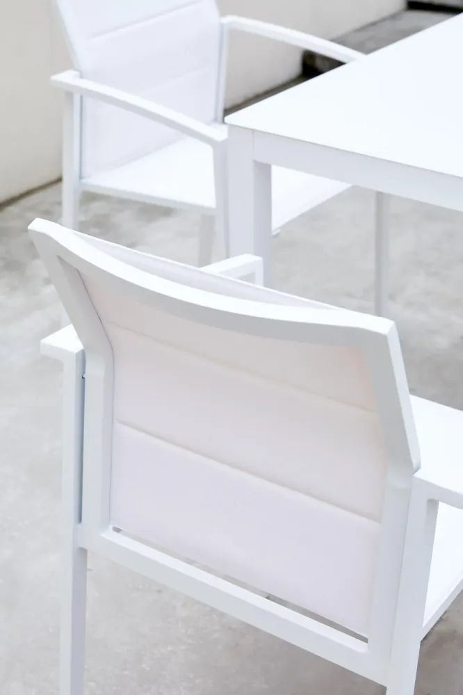 Sillón de comedor ORICK aluminio y textil blanco