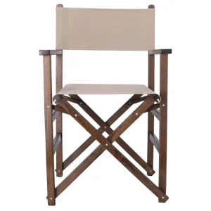 Sillón director estructura nogal con lona piedra, 51x46x86 cm