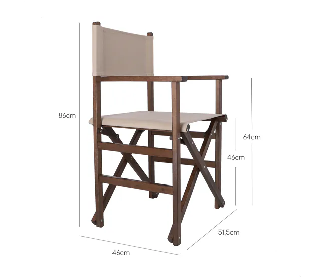 Sillón director estructura nogal con lona piedra, 51x46x86 cm