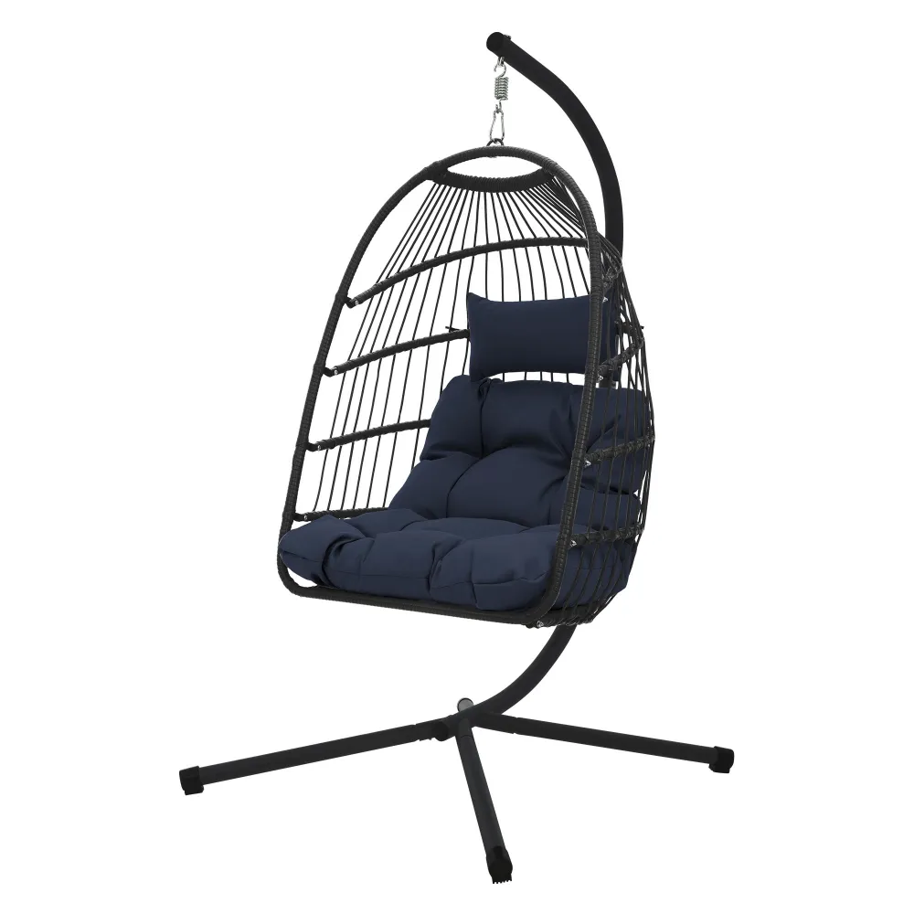 Columpio con Soporte Silla coLGante con soporte y cojin de asiento 195 cm azul ecd-germany