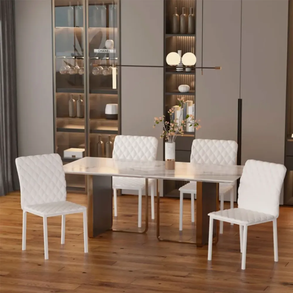 Columpio de Jardín Pack de 4 sillas de comedor Homcom polipiel blanco 91x50x41 cm