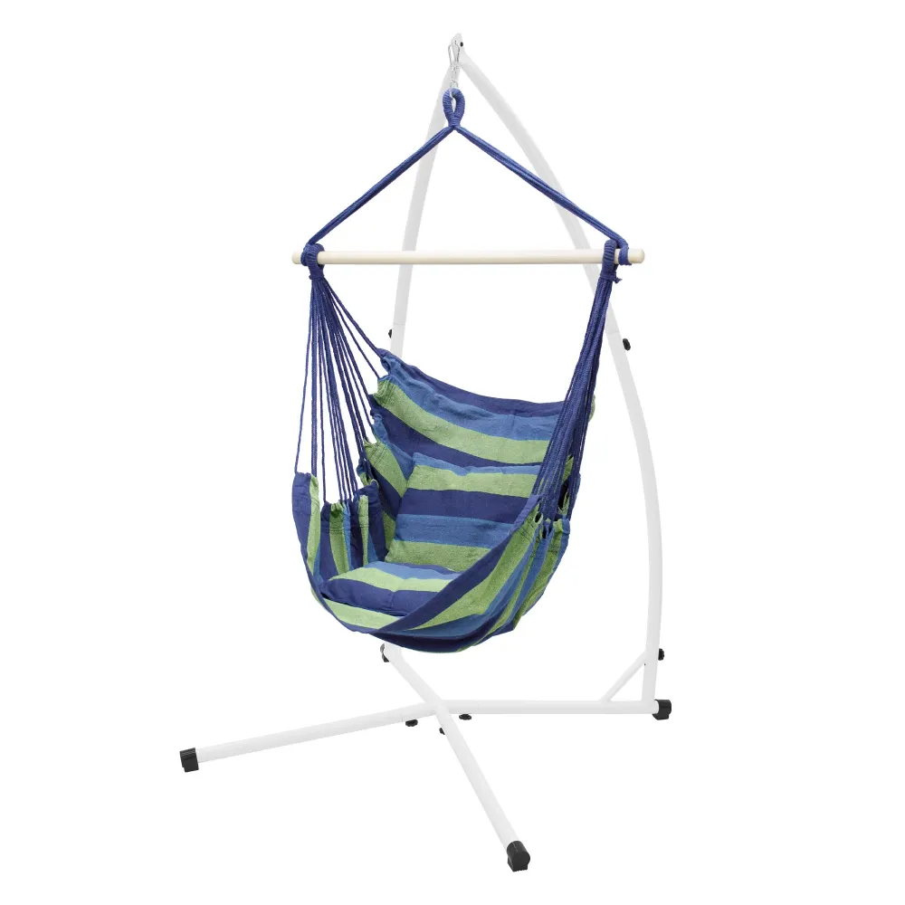 Completo con Mosquitero Silla coLGante con armazón y cojín aLGodón azul/verde ecd geramny
