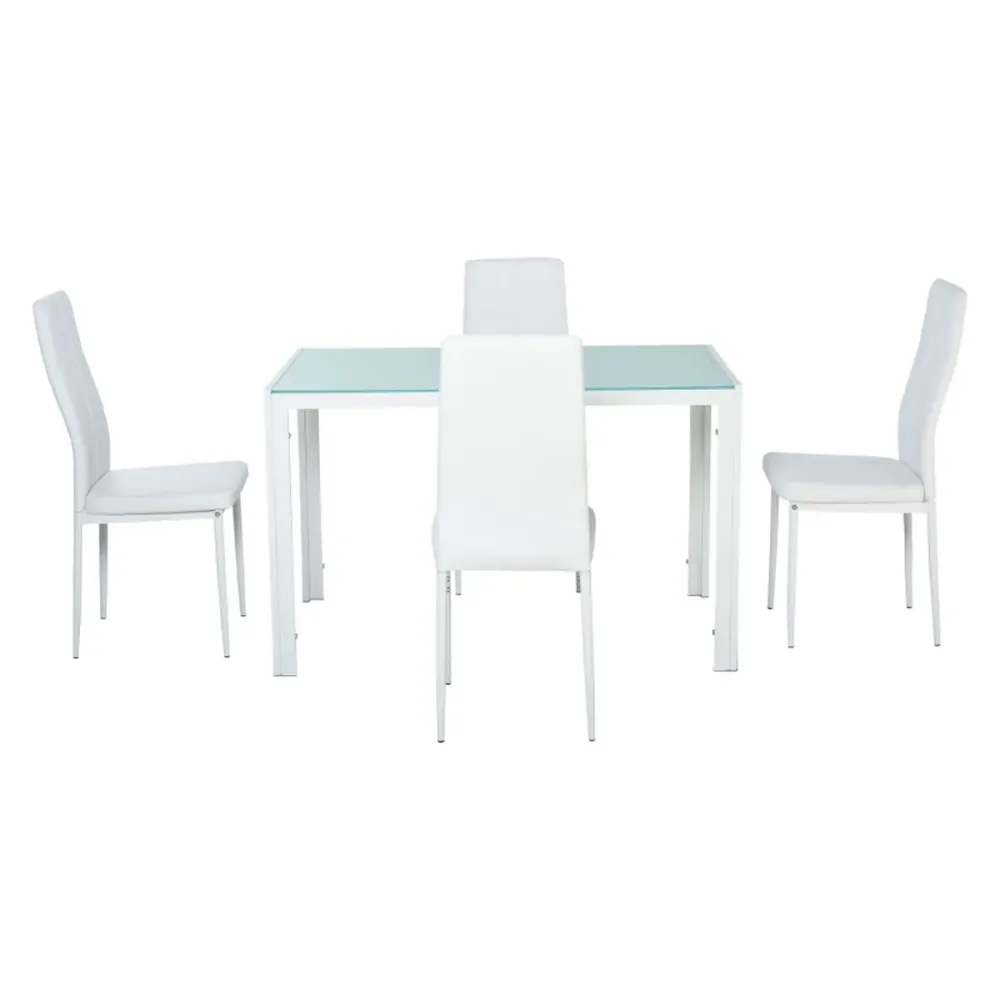 Conjunto de comedor Asia Homcom 1 mesa + 4 sillas blanco con Portavasos Integrado