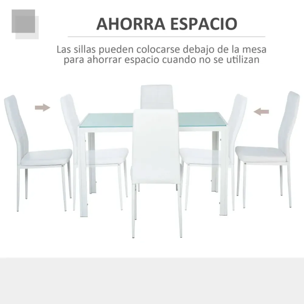 Conjunto de comedor Asia Homcom 1 mesa + 4 sillas blanco con Portavasos Integrado