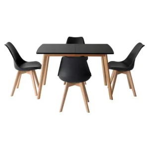 Conjunto de mesa extensible HELGA 120 - 160cm y 4 sillas NORA negro