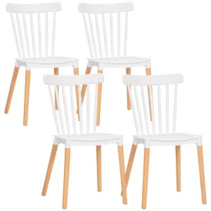 Hamaca Colgante HOMCOM Juego de 4 Sillas de Comedor Estilo Nórdico Sillas de Cocina con Respaldo Elevado Asiento de Polipr...