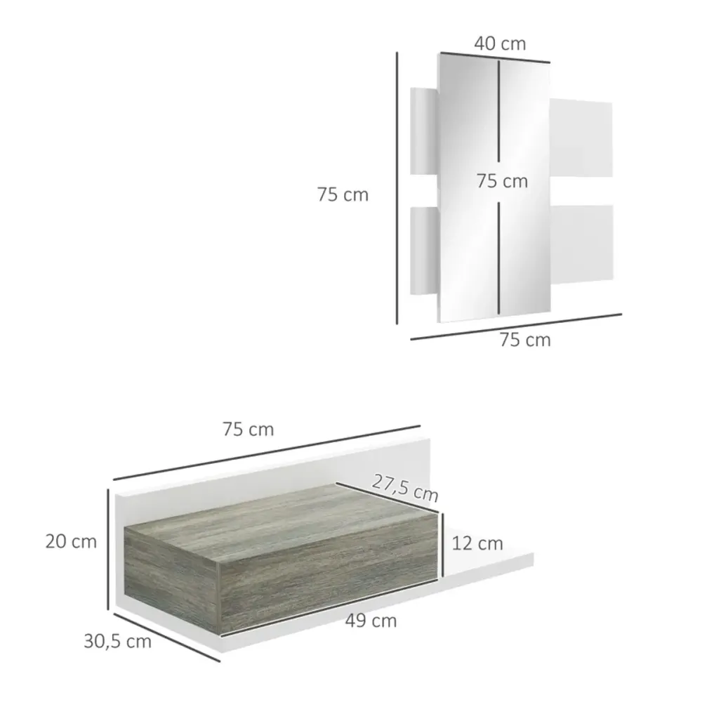 Hamaca Familiar Mueble recibidor con espejo Odda Homcom 1 cajón blanco/gris